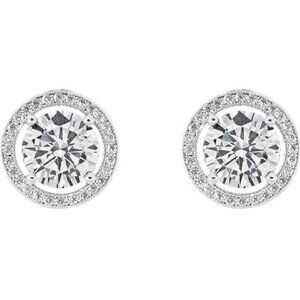 💠NIB✨️18k White Gold-Plated Halo Stud Earrings with Lab Created Diamonds